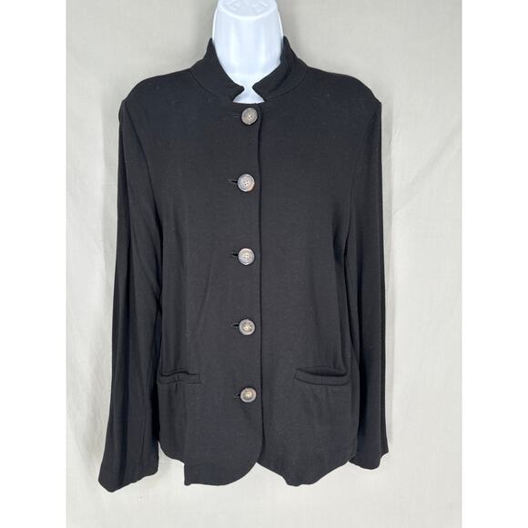 Rachel Zoe Blazer Jacket Womens Black Large Knit Button Stretch Classic Minimal - Picture 1 of 7